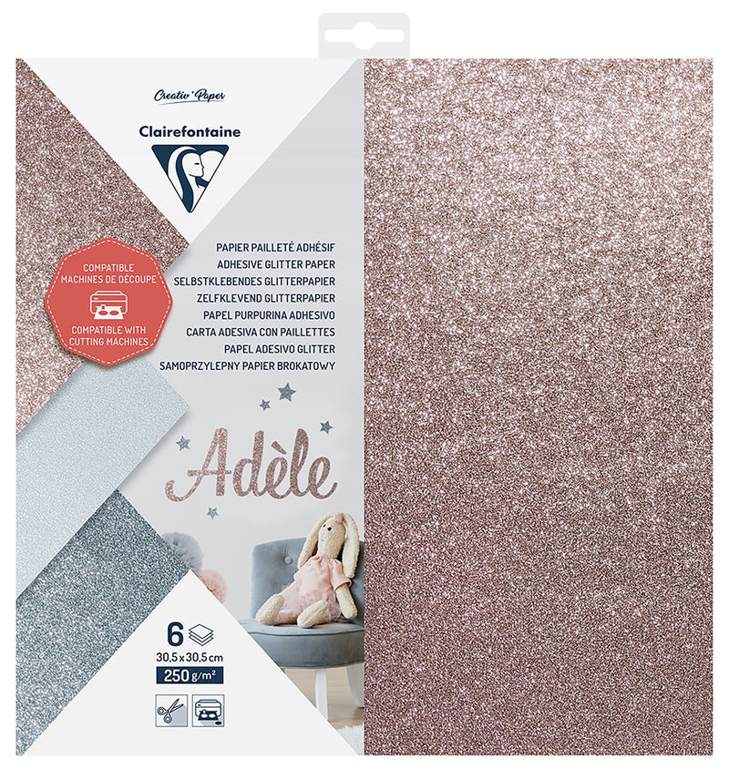 Clairefontaine Adhesive Glitter 250g 30.5x30.5cm Cutting Paper Pack of 6