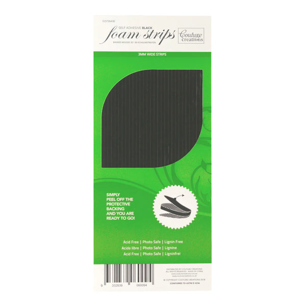 Couture Creations Adhesive 3D Foam 3mm Strips#Colour_BLACK