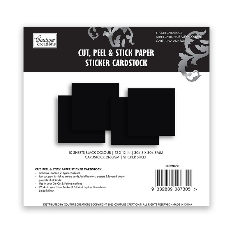 Couture Creations 12x12" 216gsm Cut, Peel & Stick Cardstock Pack of 10 Sheets