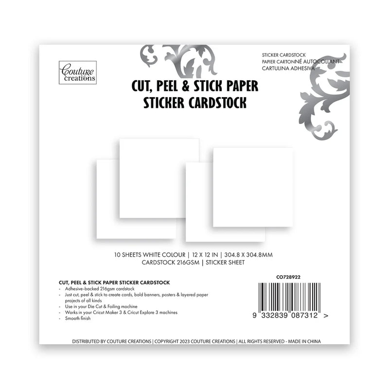 Couture Creations 12x12" 216gsm Cut, Peel & Stick Cardstock Pack of 10 Sheets