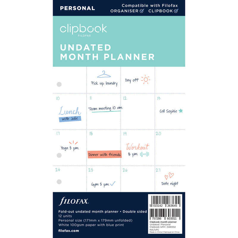 Filofax Clipbook Personal Monthly Planner Refill