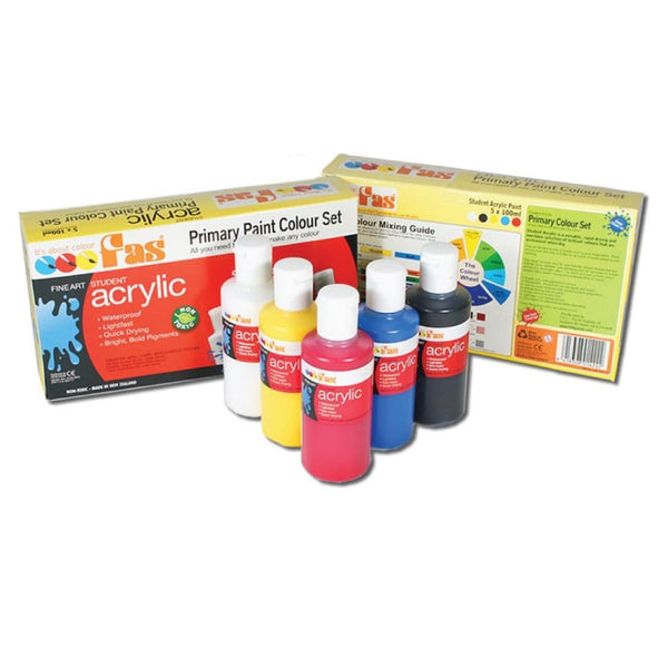 Fas Student Acrylic Primary Paint Set Of 5 X 100ml