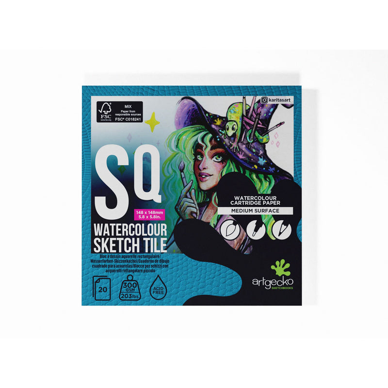 ArtGecko Watercolour 20 Sheets 300gsm White Square Sketch Tile 148x148mm