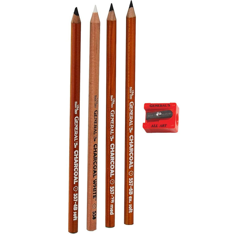 General's Charcoal Pencil Set + Sharpener (2B 4B 6B White)