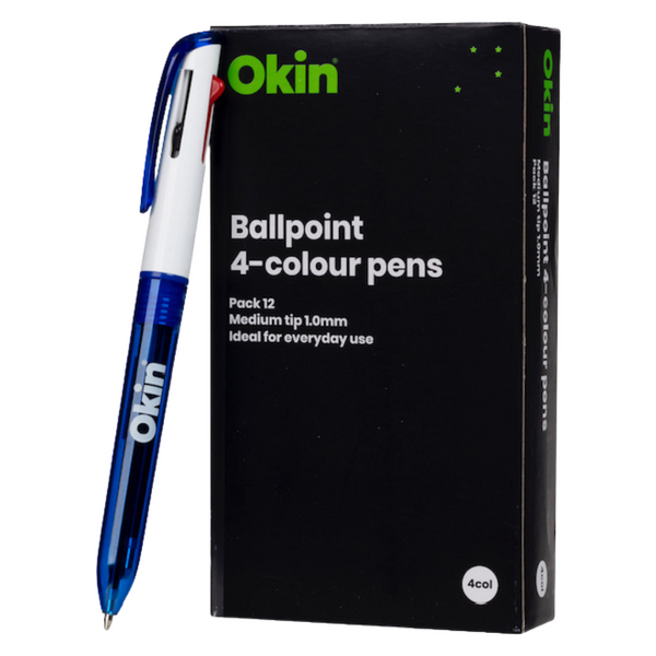 Okin Ballpoint 4 Colour Pen - Pack Of 12