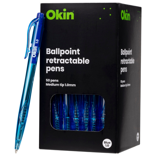 Okin Ballpoint Retractable Pens Medium Blue Pack Of 50