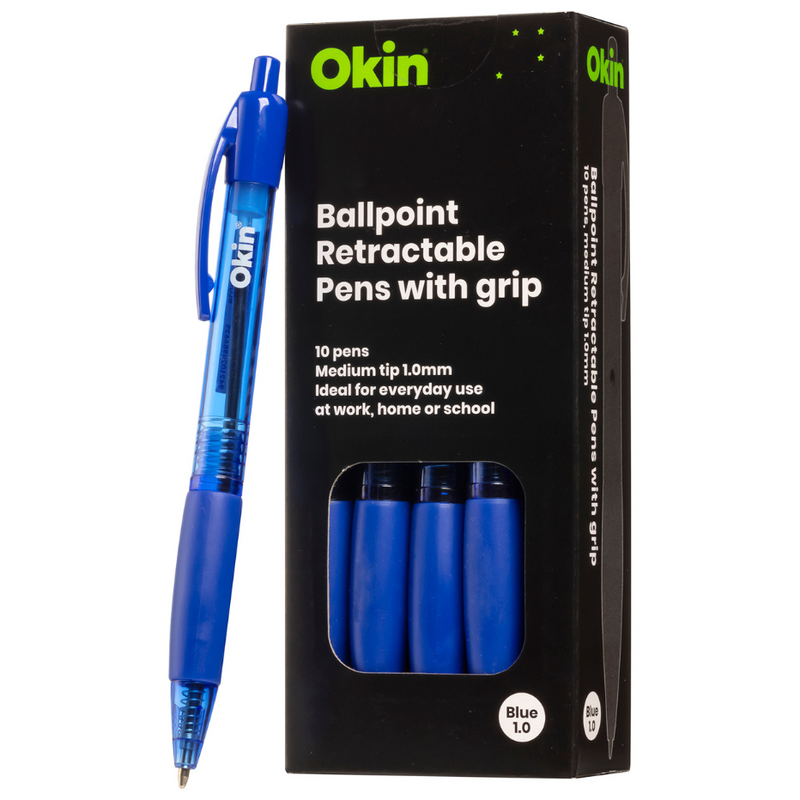 Okin Ballpoint Retractable Pen With Grip Medium - Pack Of 10