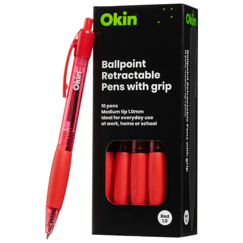 Okin Ballpoint Retractable Pen With Grip Medium - Pack Of 10