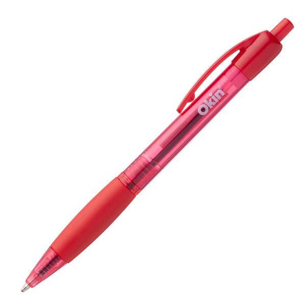 Okin Ballpoint Retractable Pen With Grip Medium - Pack Of 10#Colour_RED