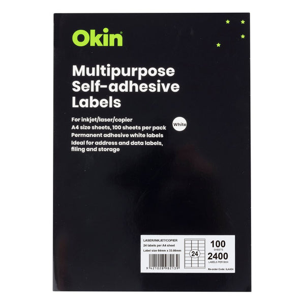 Okin Multipurpose Labels 64x33.86mm 24 Per Sheet