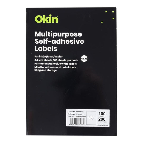 Okin Multipurpose Labels 210x148mm 2 Per Sheet