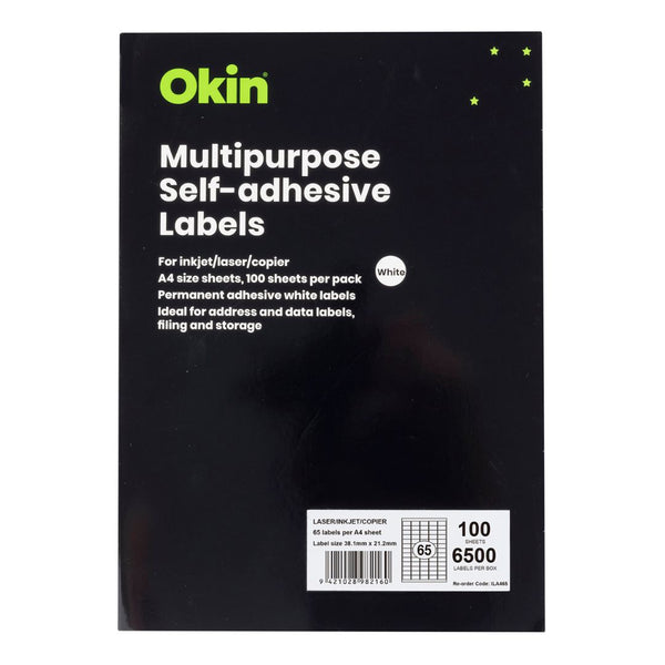 Okin Multipurpose Labels 38.1x21.2mm 65 Per Sheet