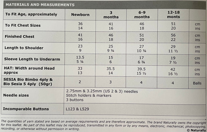 Naturally & Sesia Pattern Leaflet Bio Bimbo 5 4ply Organic Kids/Sweater & Hat K490