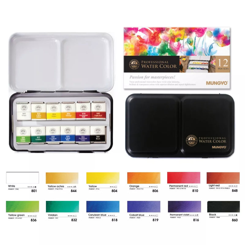 Mungyo Watercolour 12 Half Pan Set