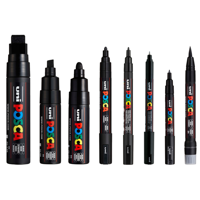 Uni Posca Markers Black Assorted Tip Sizes - Set of 8