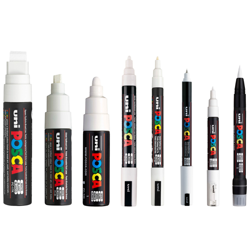 Uni Posca Markers White Assorted Tip Sizes - Set of 8