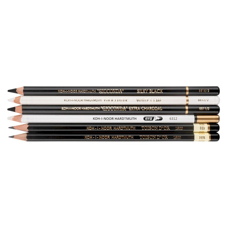 Koh-I-Noor Gioconda Black And White Pencils & Eraser Set Of 5