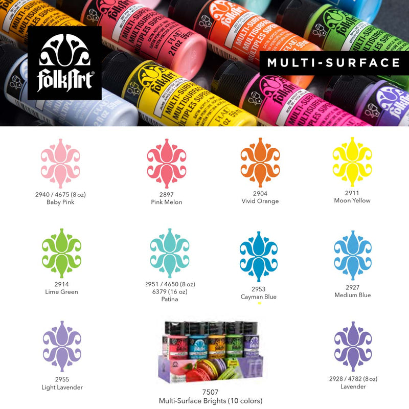 Folk Art Multi-Surface Acrylic Paint 2oz/59ml Brights - Set Of 10