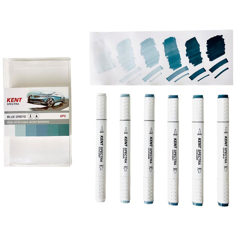 Kent Spectra Graphic Design Marker Blue Greys Set Of 6