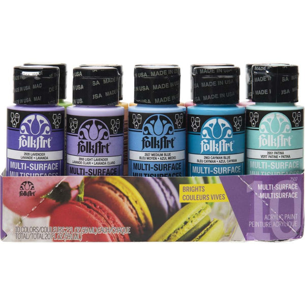 Folk Art Multi-Surface Acrylic Paint 2oz/59ml Brights - Set Of 10