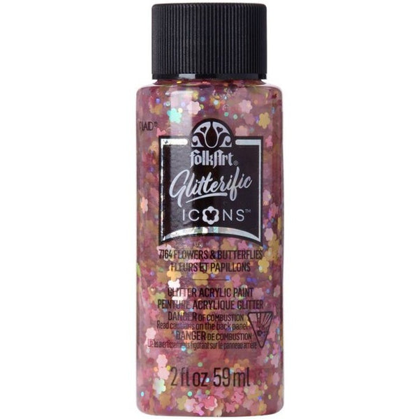 Folk Art Glitterific Icons Acrylic Craft Paint 2oz/59ml#Colour_FLOWERS & BUTTERFLIES