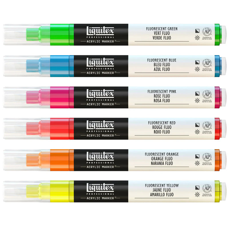 Liquitex 2-4mm Chisel Fluorescent Acrylic Markers Set of 6