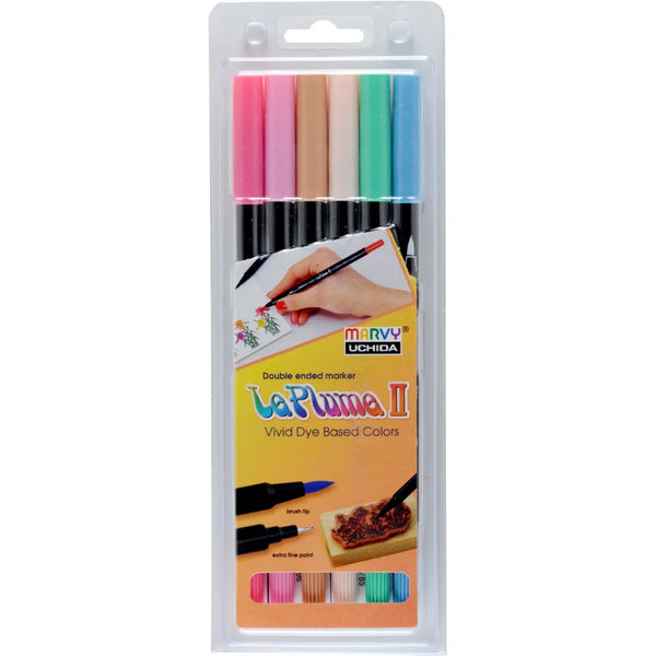 Marvy Le Plume II Dual Tip Marker Pastel Set Of 6