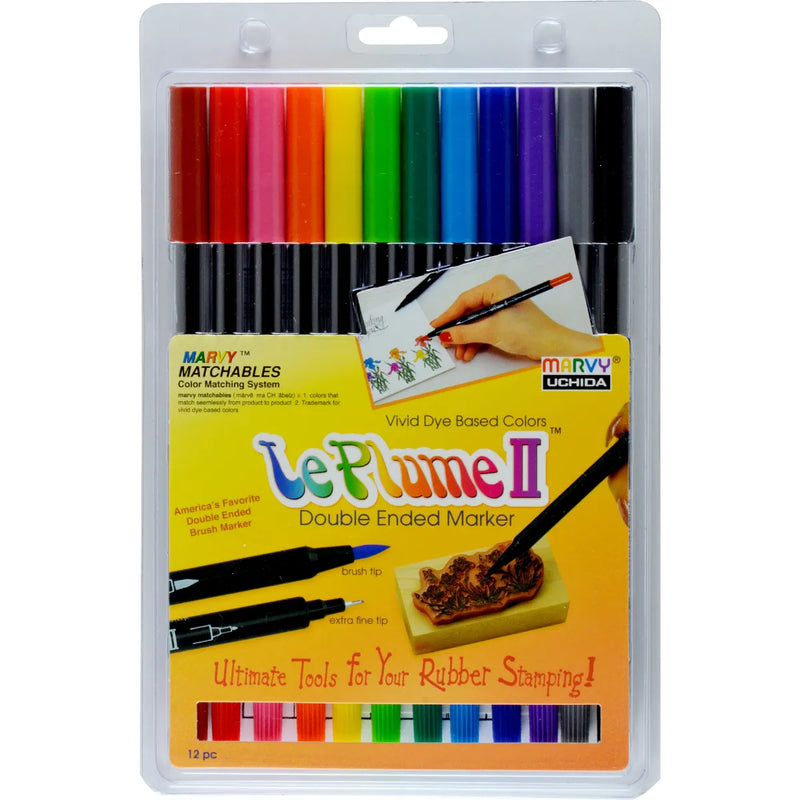 Marvy Le Plume II Dual Tip Marker Primary Set Of 12