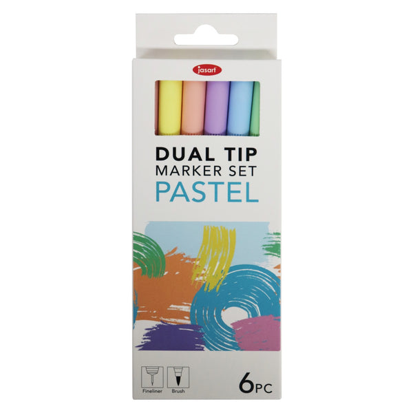 Jasart Dual Nib Brush Fineliner - Pastel Set Of 6