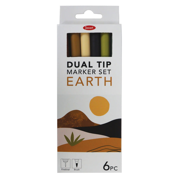 Jasart Dual Nib Brush Fineliner - Earth Set Of 6