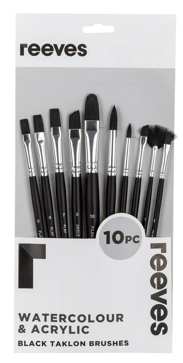 Reeves Black Taklon Short Brushes Set Of 10