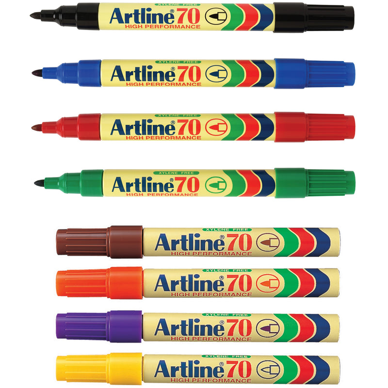 artline 70 permanent marker 1.5mm bullet nib assorted box of 8