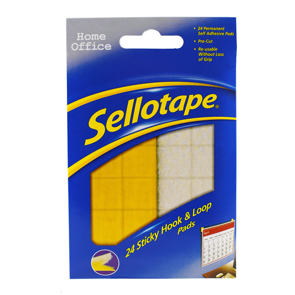 Sellotape Sticky Hook & Loop Pads Permanent 20MM Pack of 24