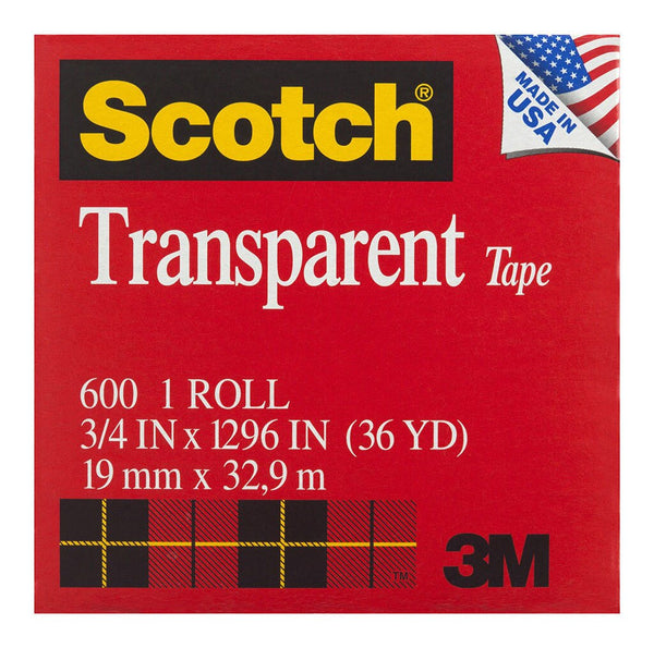 scotch transparent tape 600 19mm x 3 boxed refill roll