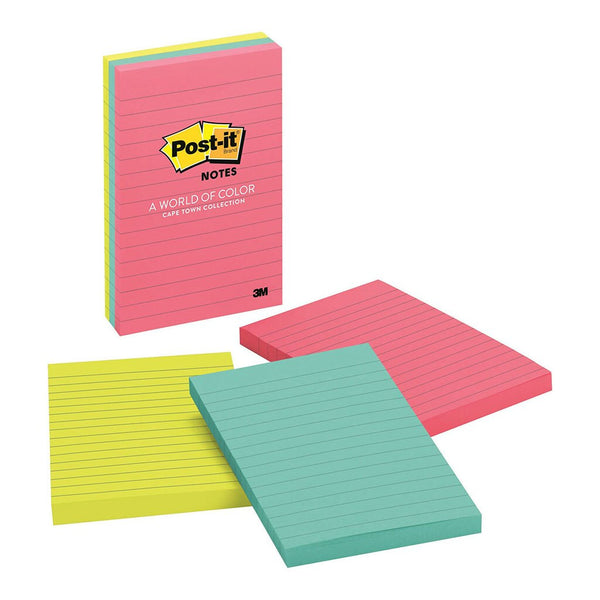 post-it notes 660-3an capetown collection lined 101x152mm pack of 3