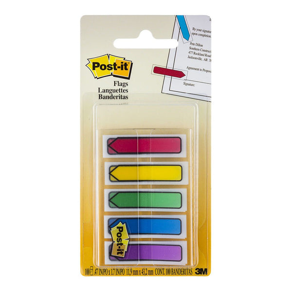post-it flags 684-arr1 arrow size 12mm x 43mm blue green purple red yellow pack 100