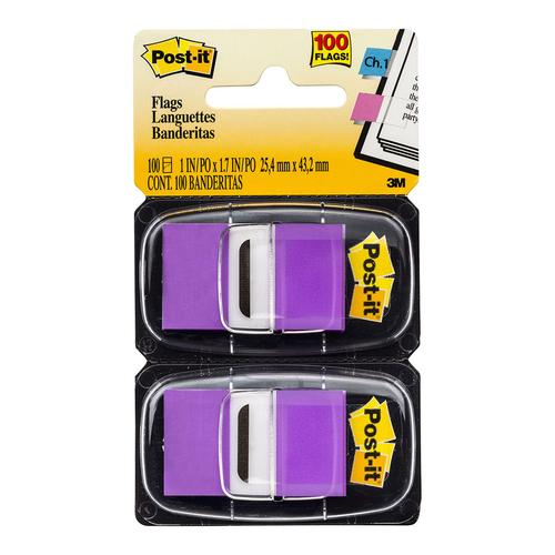 post-it flags 680-pu2 twin pack purple size 25x43mm 50 pack and 2 dispensers