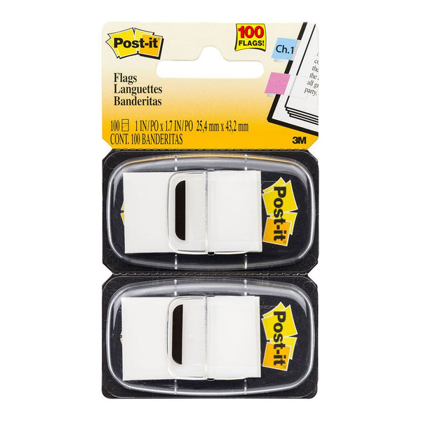 post-it flags 680-we2 twin pack white 25x43mm 50/dispenser, 2 dispensers/pack