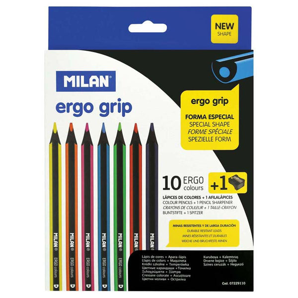 MILAN COLOURED PENCILS ERGO PACK OF 10 ASSORTED COLOURS