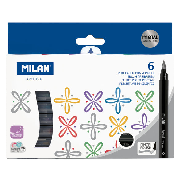 Milan Markers Brush Tip Metallic Pack of 6