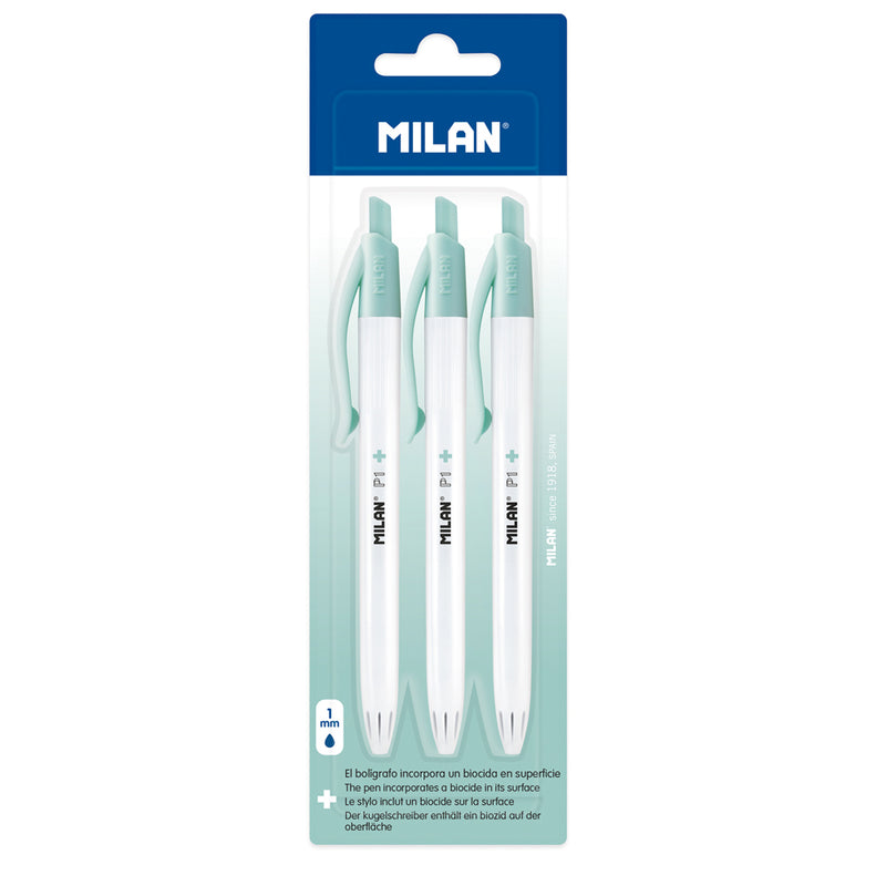 Milan Anti-Bacterial P1+ Ball Point Pen Pack of 3