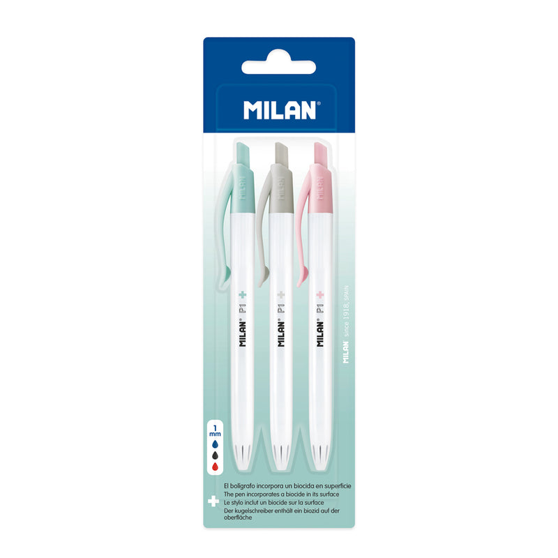 Milan Anti-Bacterial P1+ Ball Point Pen Pack of 3