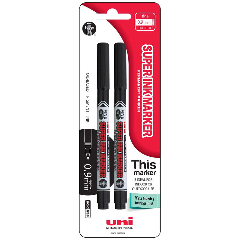 Uni Super Ink Permanent Marker 0.9MM Black - Pack of 2