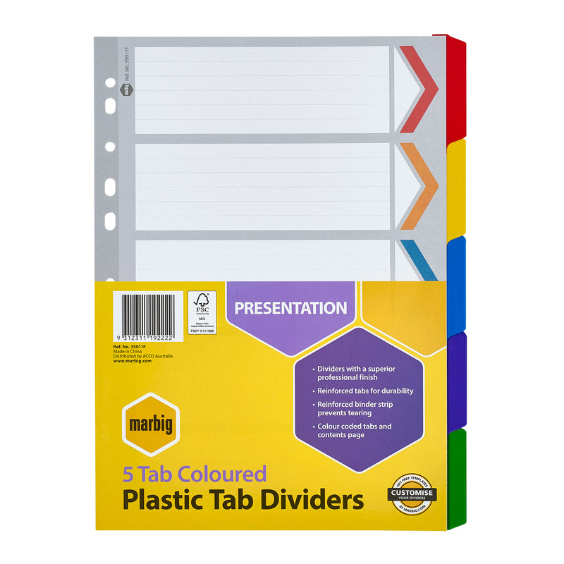 marbig® indices & dividers reinforced a4 colour