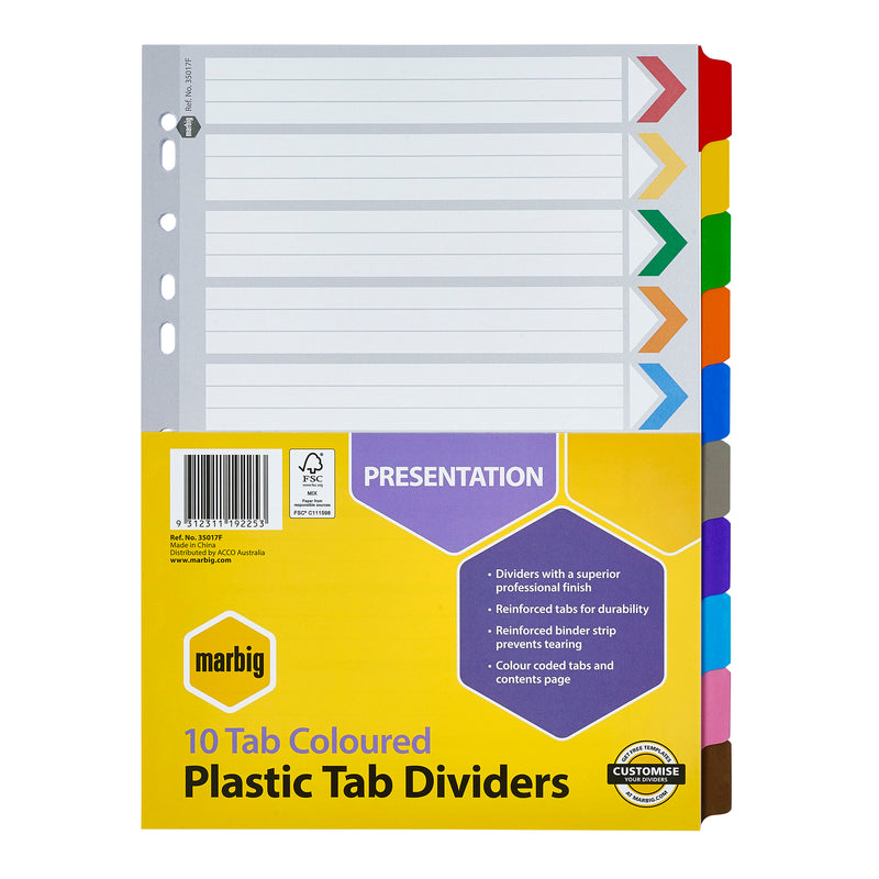 marbig® indices & dividers reinforced a4 colour