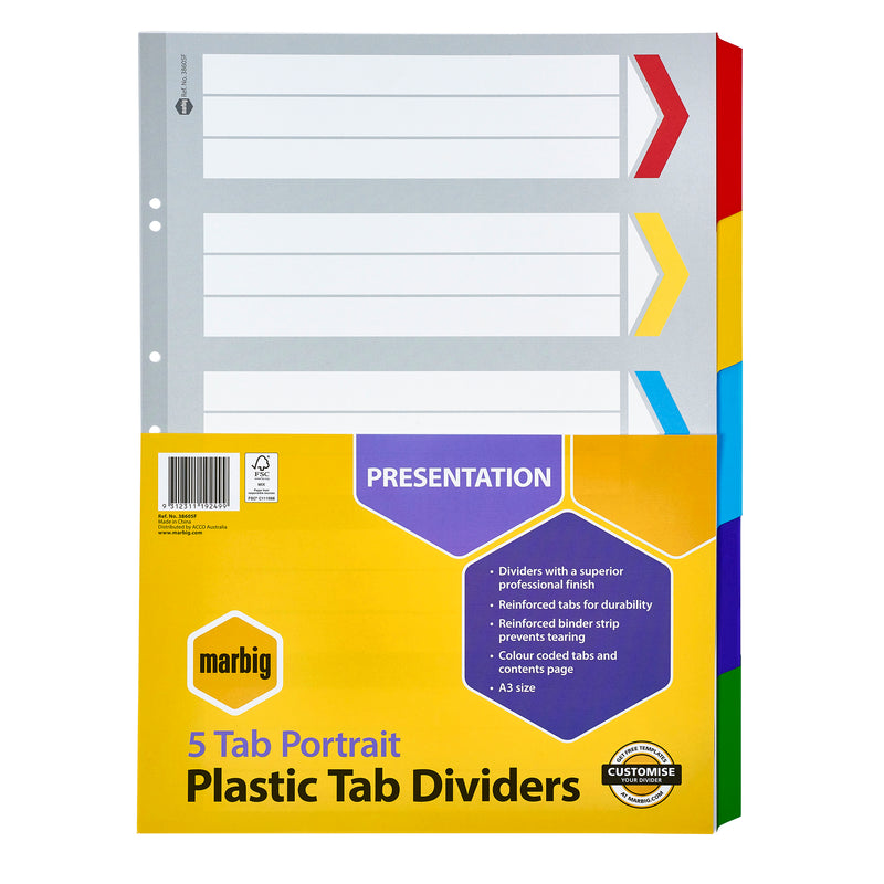 marbig® indices & dividers reinforced a3 portrait