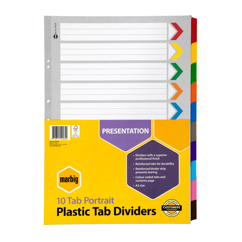 marbig® indices & dividers reinforced a3 portrait