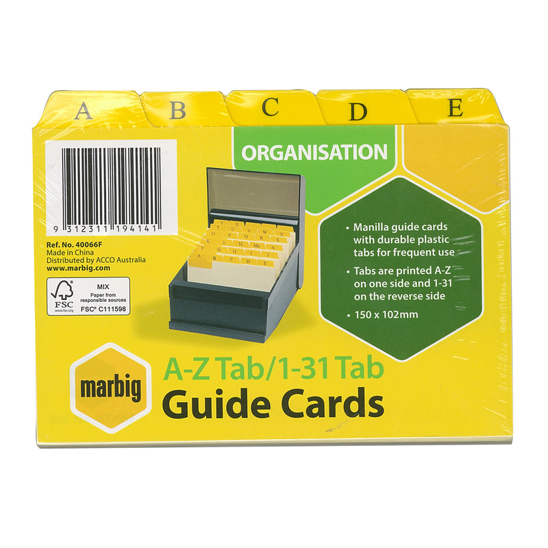marbig® guide card a-z/1-31 tab manilla buff