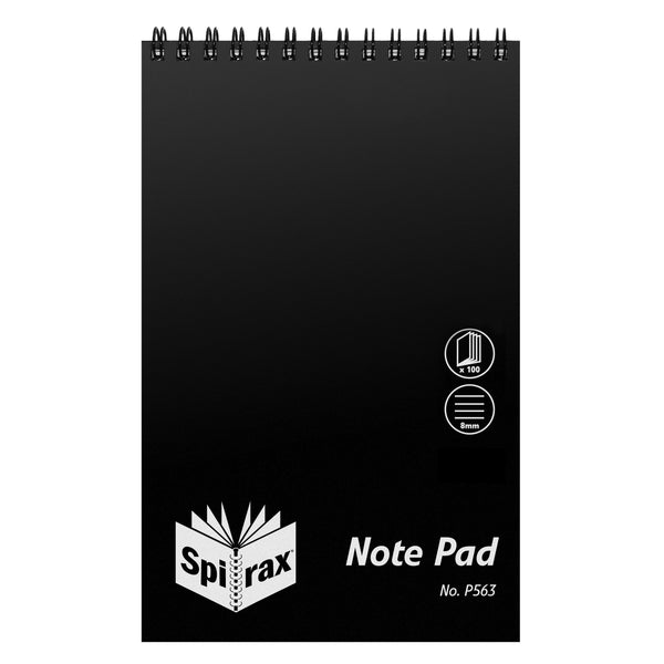 spirax p563 pp notebook reporters 200x127mm 100 page black t/o - pack of 20