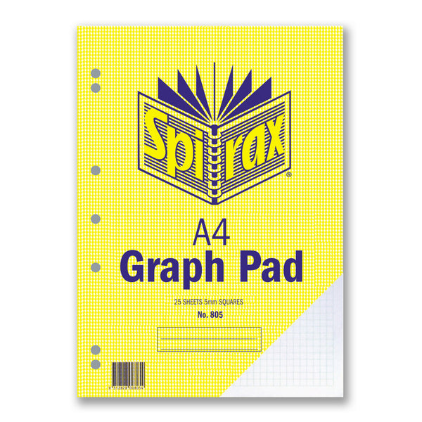 spirax 805 graph pad 5mm a4 25 leaf - pack of 10